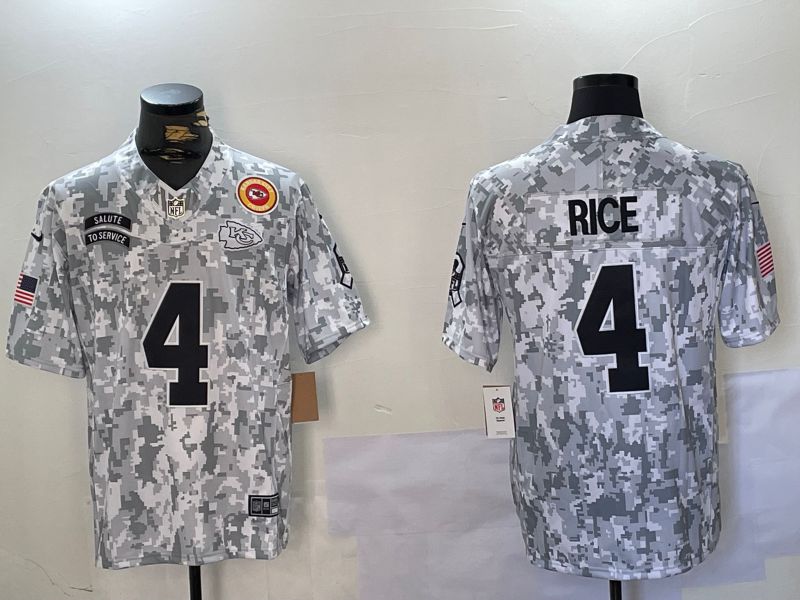 Men Kansas City Chiefs #4 Rice Nike Arctic Camo 2024 Salute to Service Limited NFL Jersey style 1